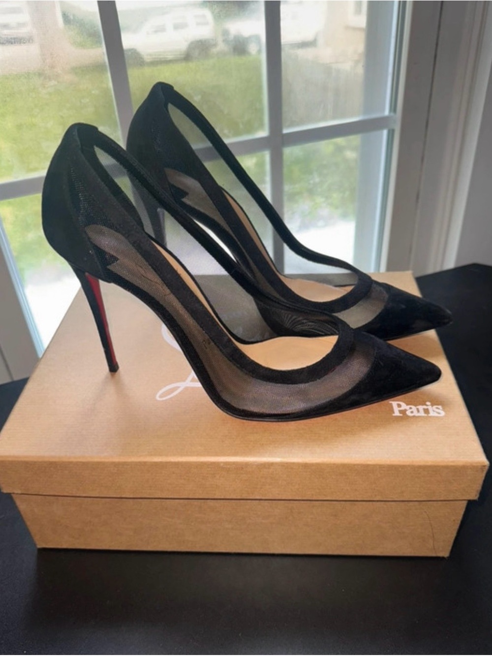 Christian Louboutin Black Mesh & Suede Pointed-Toe Stilettos